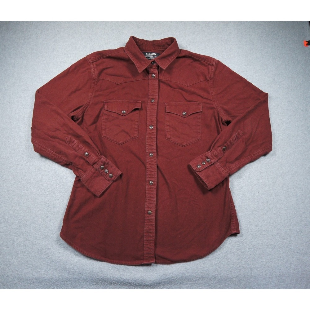 Filson Shirt Womens Large Maroon Button Down Snap Western Outdoors Ladies